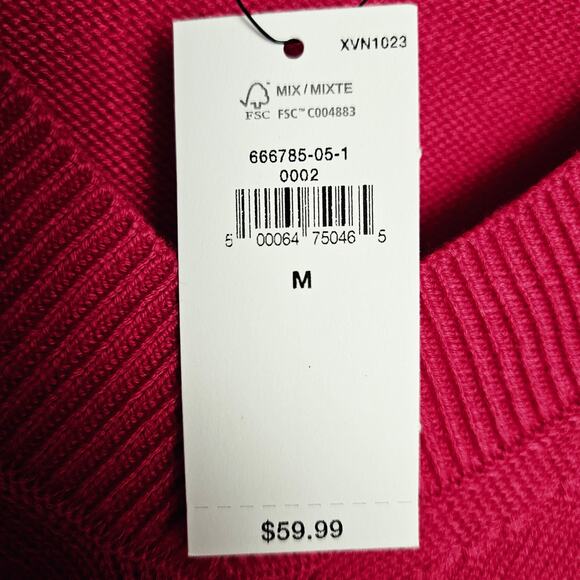 Banana Republic NWT Women's Berry Pink Knit Bishop Sleeve V-Neck Sweater Size M - Picture 5 of 8